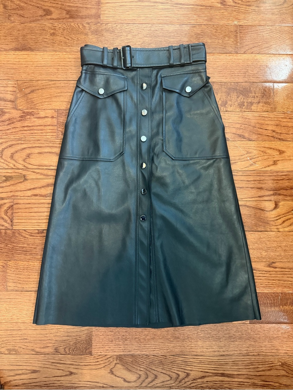 Black Midi Faux Leather, Karen Millen skirt, US2